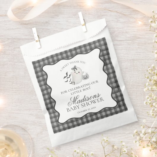 Black Gingham Little Boo Ghost Baby Shower Dessert Bedankzakje (Geknipt)