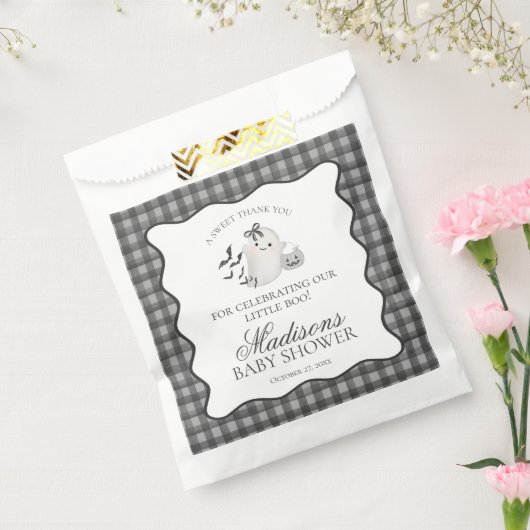Black Gingham Little Boo Ghost Baby Shower Dessert Bedankzakje (Gezegeld)