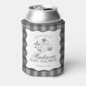 Black Gingham Little Boo Ghost Baby Shower Favors Blikjeskoeler (Blikje Achterkant)