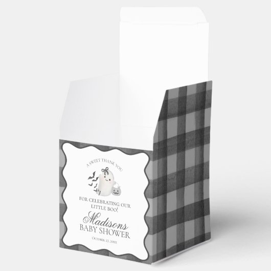 Black Gingham Little Boo Ghost Baby Shower Gable Bedankdoosjes (Geopend)