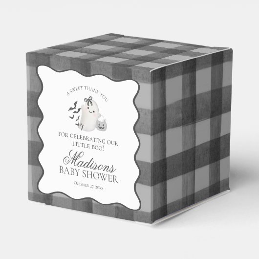 Black Gingham Little Boo Ghost Baby Shower Gable Bedankdoosjes (Achterkant)