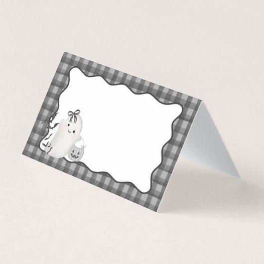 Black Gingham Little Boo Ghost Party Opgevouwen Ka Kaart (Voorkant)
