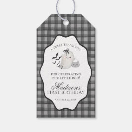 Black Gingham Little Boo Ghost Verjaardagsgunsten Cadeaulabel