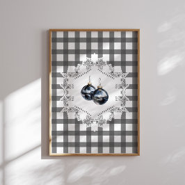 Black Gingham Ornament kerstmuurkunst Poster