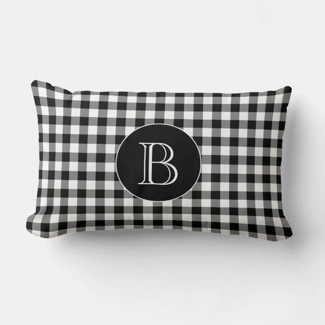 Black Gingham Pattern Custom Monogram Kussen (Voorkant)