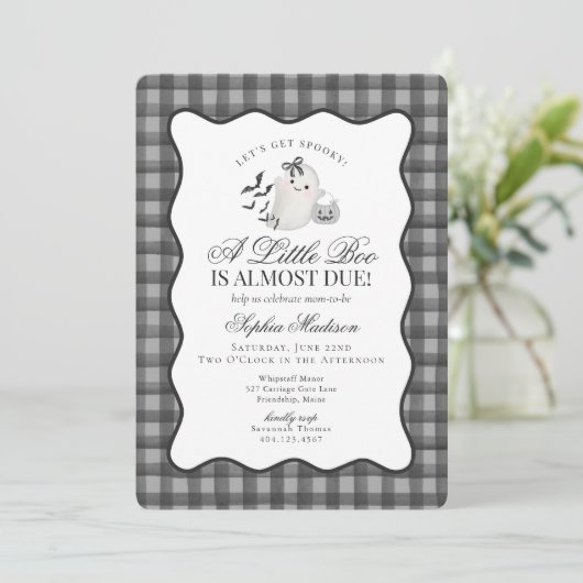 Black Gingham Preppy Ghost Little Boo Baby Shower Kaart (Staand voorkant)