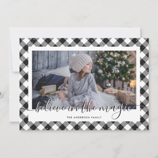 Black Gingham Pset gelooft in de magische foto Feestdagenkaart (Voorkant)