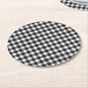 Black Gingham Ronde Kartonnen Onderzetter