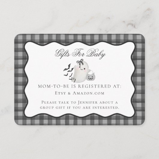 Black Gingham Schattige Ghost Registry Kaart Invoe (Voorkant)