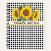 Black Gingham Sunflower CreateYourEwn-zin Notitieboek (Voorkant)