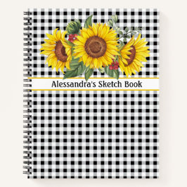 Black Gingham Sunflower CreateYourEwn-zin Notitieboek