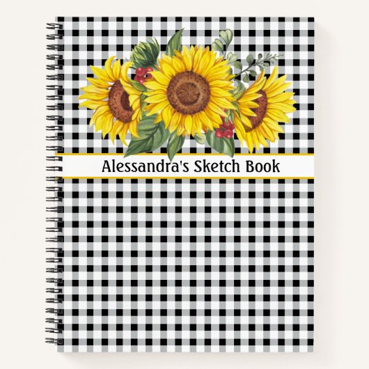 Black Gingham Sunflower CreateYourEwn-zin Notitieboek (Voorkant)