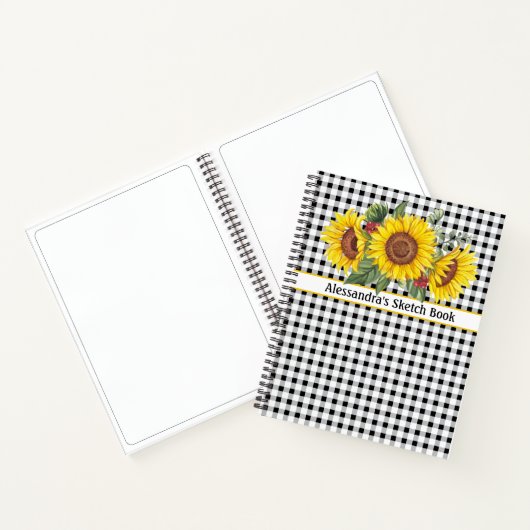 Black Gingham Sunflower CreateYourEwn-zin Notitieboek (Binnen)