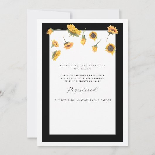 Black Gingham Sunflower Generic Baby shower Kaart (Achterkant)