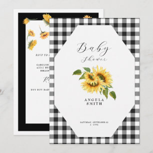 Black Gingham Sunflower Generic Baby shower Kaart