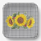 Black Gingham Sunflower Party Favor Classic Papieren Bordje (Voorkant)