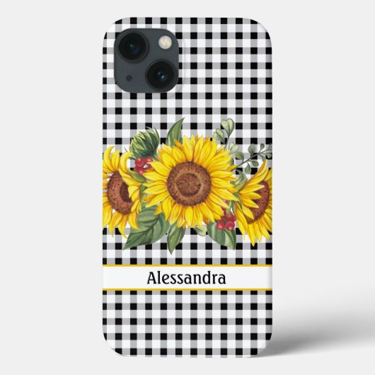Black Gingham Sunflower Persoonlijk Case-Mate iPhone Case (Achterkant)