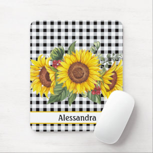 Black Gingham Sunflower Persoonlijk  Muismat
