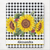 Black Gingham Sunflower Persoonlijk Muismat (Voorkant)