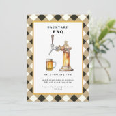 Black Gingham Tap & Beer Keg Backyard BBQ Party Kaart (Staand voorkant)
