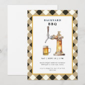 Black Gingham Tap & Beer Keg Backyard BBQ Party Kaart (Voorkant / Achterkant)