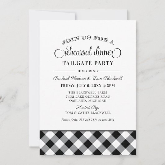 Black Gingham Wedding Rehearsal Dinner Tailgate Kaart (Voorkant)