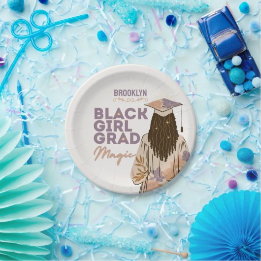 Black Girl Afstudeerder Magic Floral Boho Afstudee Papieren Bordje (Feest)