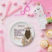 Black Girl Afstudeerder Magic Floral Boho Afstudee Papieren Bordje (Feest)