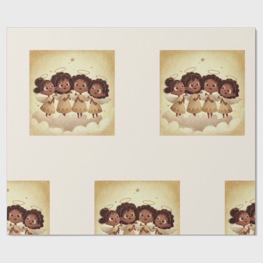 Black Girl Angel Christmas Choir Wrapping Paper 1 Cadeaupapier (Vlak)