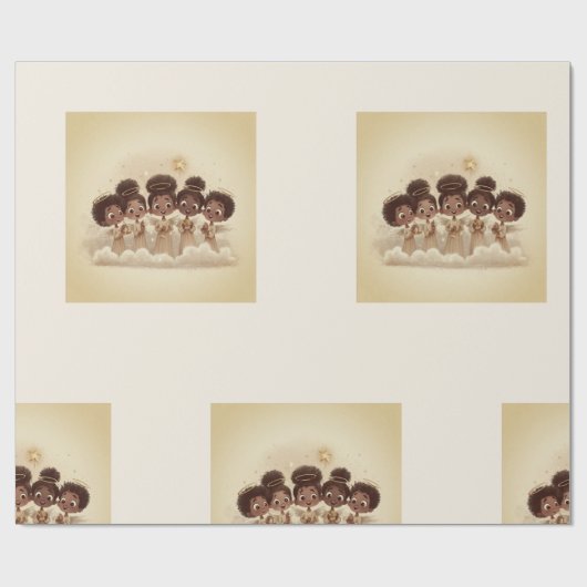 Black Girl Angel Christmas Choir Wrapping Paper 2 Cadeaupapier (Vlak)