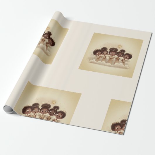 Black Girl Angel Christmas Choir Wrapping Paper 2 Cadeaupapier (Uitgerold)