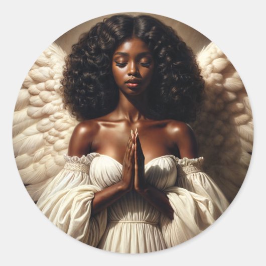 Black Girl Angel Praying Magnet Ronde Sticker (Voorkant)