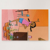 Black Girl Celebrating Cartoon Jigzaag Puzzle Legpuzzel (Horizontaal)