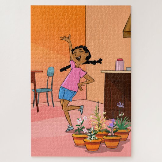 Black Girl Celebrating Cartoon Jigzaag Puzzle Legpuzzel (Verticaal)