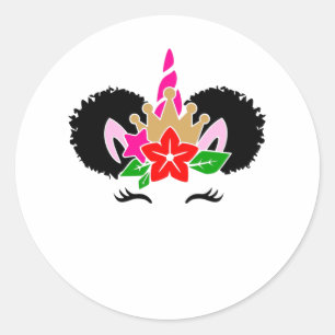 Black Girl Cute Unicorn Afro Puffs Melanin Women Ronde Sticker