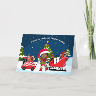 Black Girl Elf Folded Holiday Card Feestdagen Kaart