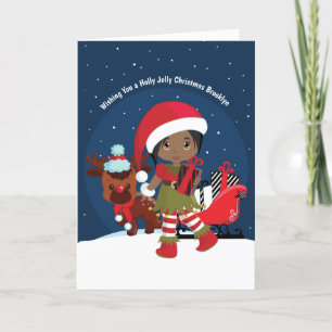 Black Girl Elf Holiday Card Feestdagen Kaart