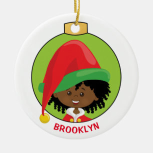 Black Girl Elf Keramisch Ornament