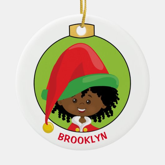 Black Girl Elf Keramisch Ornament (Voorkant)