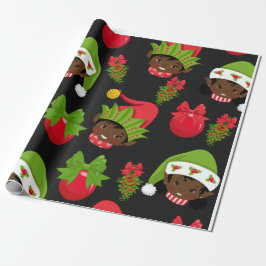 Black Girl Elf-kerstpapier, Cadeaupapier