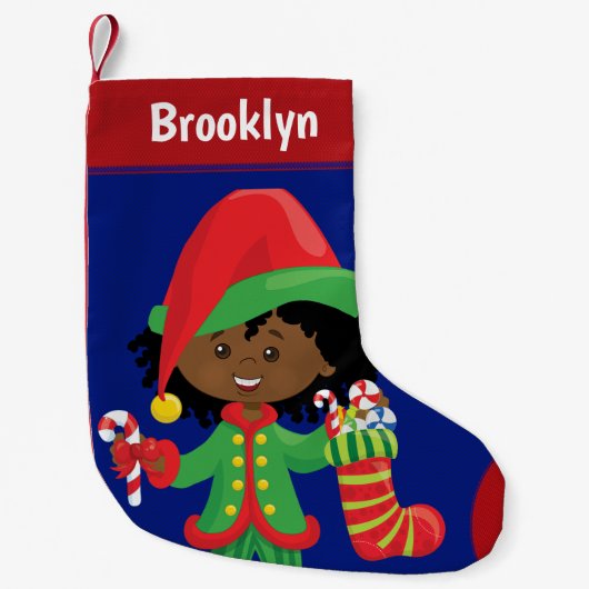 Black Girl Elf Kleine Kerstsok (Voorkant)