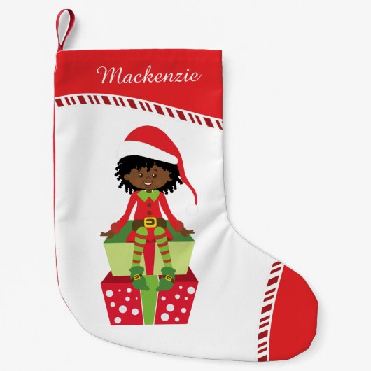 Black Girl Elf Kleine Kerstsok (Voorkant)
