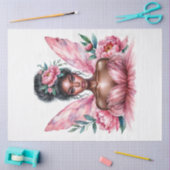 Black Girl Fairy Pink Peonies Waterverf Tissuepapier (Craft)