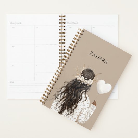 Black Girl Flowers in Hair Heart Balloon Planner (Display)