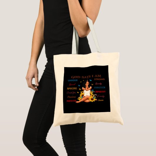 Black Girl God zegt dat ik Afro Woman Christelijke Tote Bag (Voorkant (product))