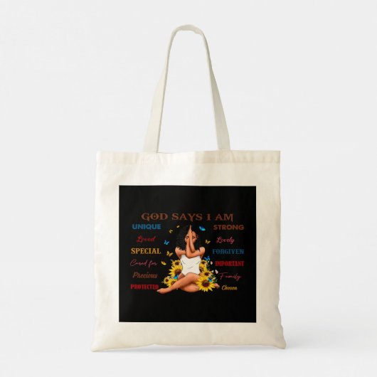 Black Girl God zegt dat ik Afro Woman Christelijke Tote Bag (Achterkant)