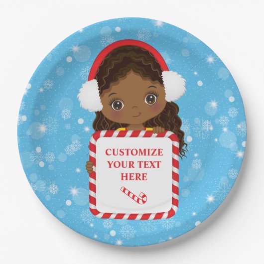 Black Girl Holding Snoep Xmas Lijst Paper Bord (Voorkant)