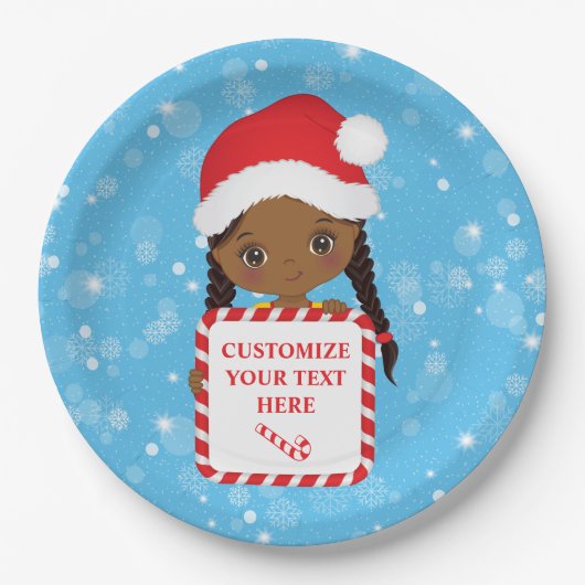 Black Girl Holding Snoep Xmas Lijst Paper Bord (Voorkant)