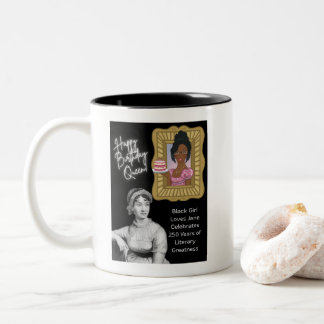 Black Girl Loves Jane viert de 250 van Jane Austen Tweekleurige Koffiemok