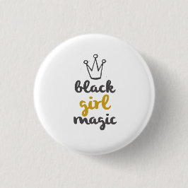 Black Girl Magic Crown Button White